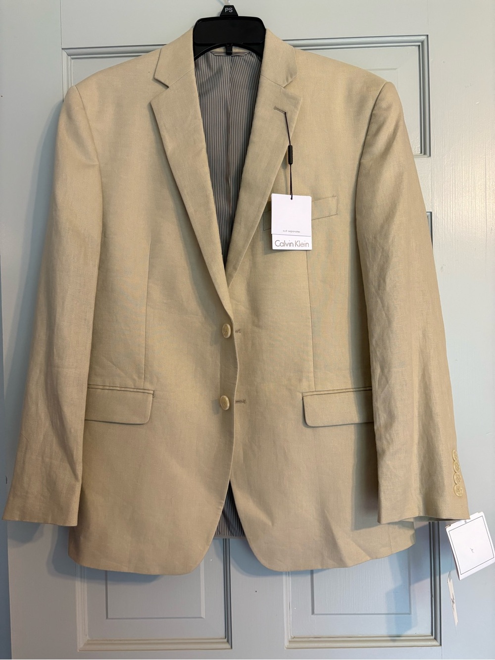 NEW Calvin Klein Size 38 Short Light Beige 100% Linen Blazer Sport Coat Jacket